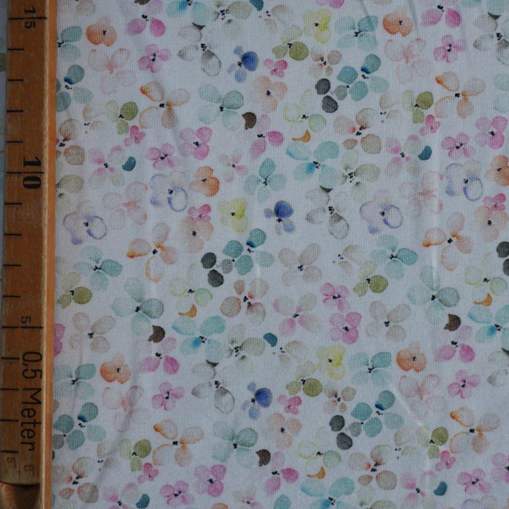 Baumwolljersey Blüten allover pastell bunt – FVJ